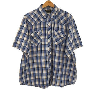 Rustler By Wrangler Blue Yellow Plaid Pearl Snap Shirt Mens 3XL Short Sleeve Vtg